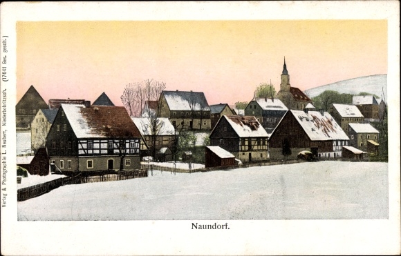 Ak Naundorf Bobritzsch Sachsen, Blick auf den verschneiten Ort, Kirche