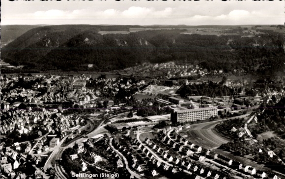 Postcard Geislingen an der Steige, aerial photograph of Geislingen, residential areas, mountain landscape, town view