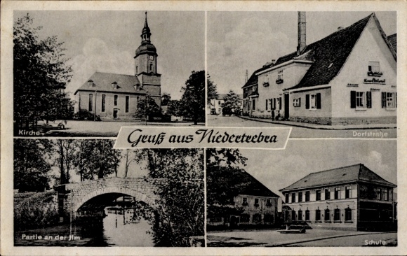 Ak Niedertrebra Weimarer Land Thüringen, Kirche, Schule, Dorfstraße, Ilm