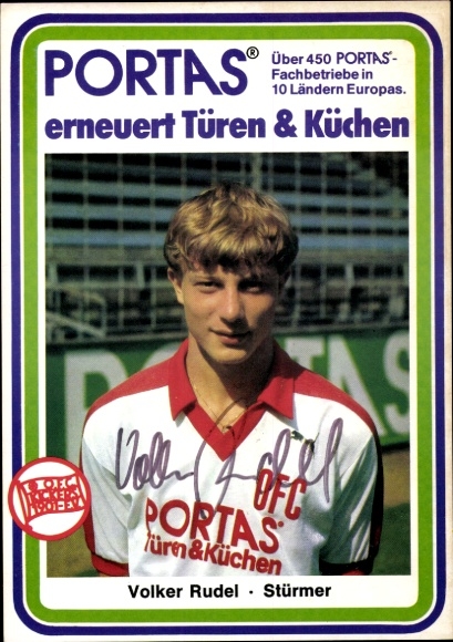 Karta autografu piłkarza Volkera Rudela, Kickers Offenbach, autograf