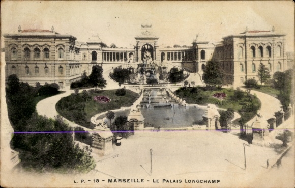 Ak Marseille Bouches du Rhône, Palais Longchamp,  Brunnen, Gartenanlage, 