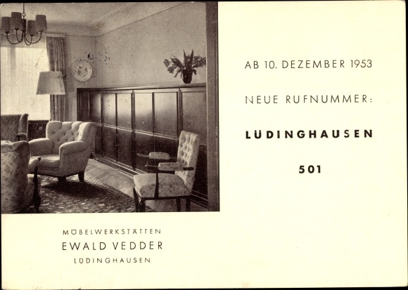 Postcard Lüdinghausen Münsterland, Möbelwerkstätten Ewald Vedder, Industriestraße 3, advertisement