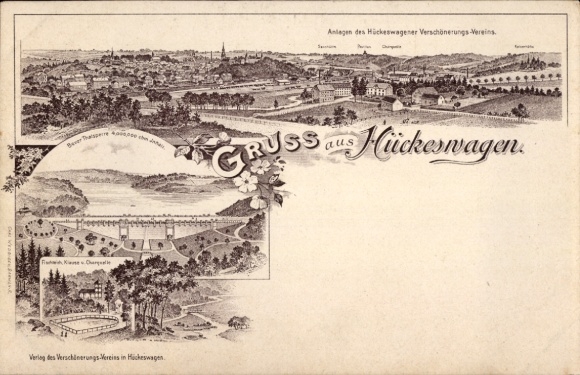 Chromo-Litho Hückeswagen in the Oberbergischer Kreis, facilities of the Beautification Association, dam