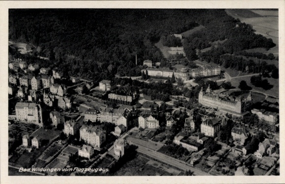 Postcard Bad Wildungen in Hesse, aerial view of cityscape, architecture, trees