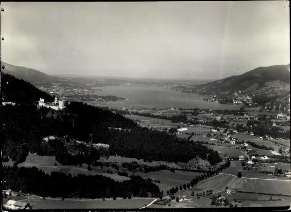 Postcard Frauenchiemsee Fraueninsel Chiemsee Upper Bavaria, view of the Herrenchiemsee on the left, and on the right...