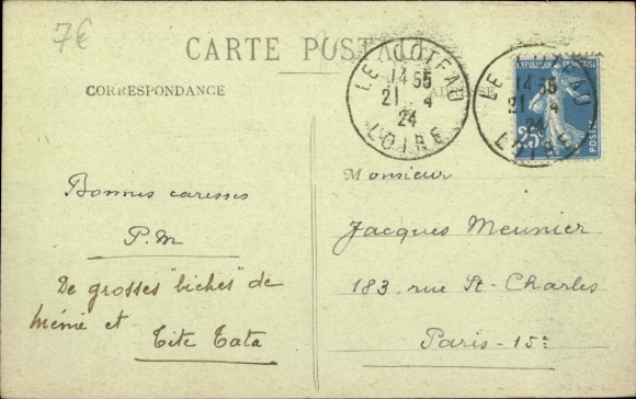 Postcard Roanne Loire, Eglise St-Louis, Café de Long, buildings, waterfront, people
