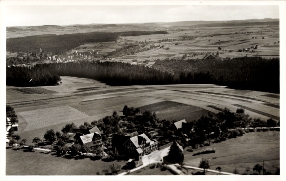 Postcard Heselbronn Altensteig in the Black Forest Württemberg, Gasthof u. Pension z. Hirsch, aerial photograph