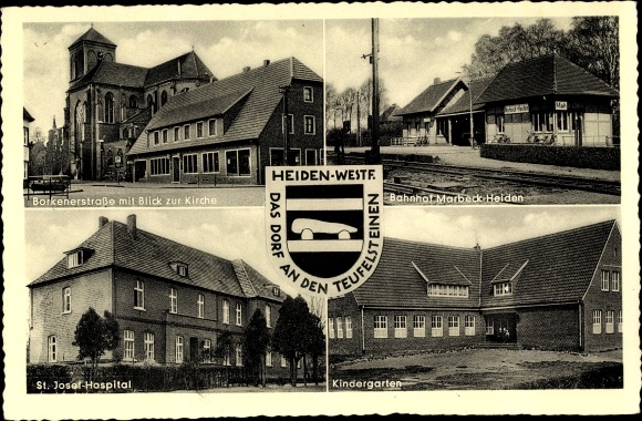 Wappen Ak Heiden in Westfalen, Bahnhof Marbeck Heiden, Kindergarten, St. Josef Hospital, Kirche