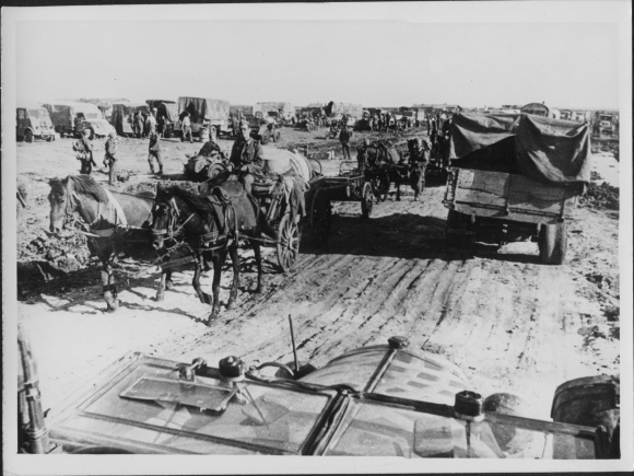 Photo Kerch Crimea Ukraine, German column, motorized and horse drawn vehicles, 1942