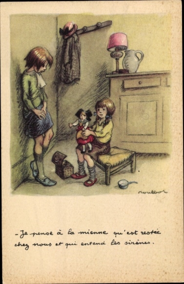 Artist PC Poulbot, Francisque, children, girl with doll, Ligue Nationale against the Taudis