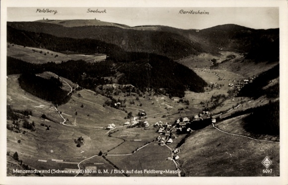 Postcard Menzenschwand St. Blasien in the Black Forest, aerial photograph, Feldberg massif, Seebuck