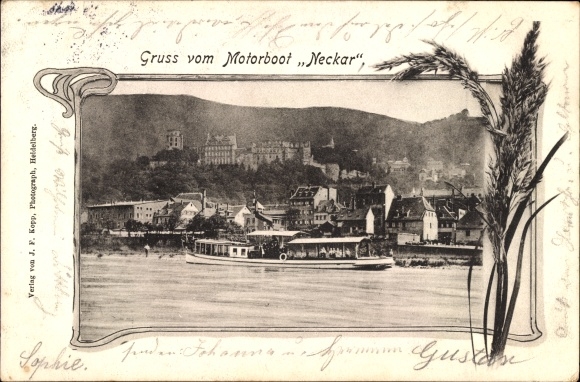 Passepartout PC Heidelberg am Neckar, motorboat Neckar, castle