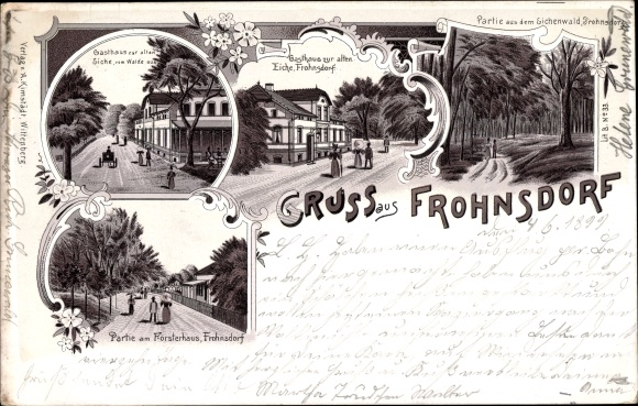 Litho Frohnsdorf Treuenbrietzen in Brandenburg, Gasthaus zur alten Eiche, Eichenwald