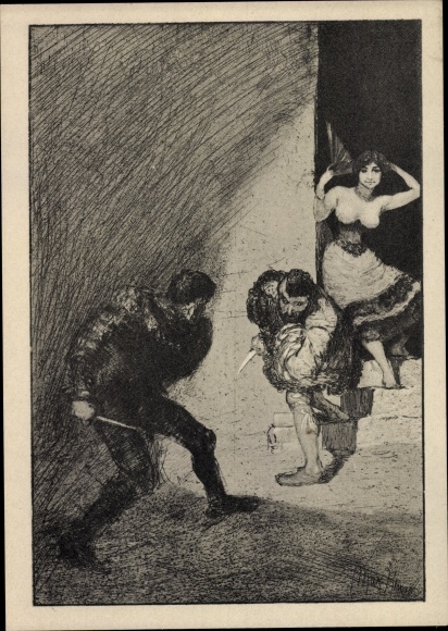 Artist Postcard Klinger, Max, Rivalen, Ein Leben