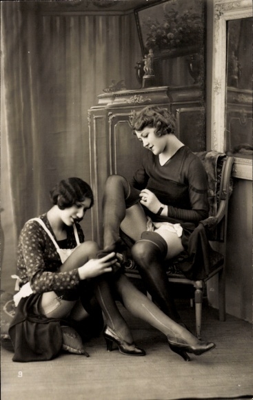Photo Postcard Two young women in underwear, stockings