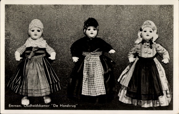 Ak Emmen Drenthe Niederlande, 3 Puppen in Tracht