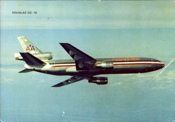 Postcard passenger aircraft Douglas DC 10, American Airlines