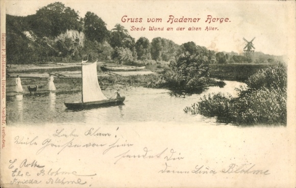 Postcard Baden Achim in Lower Saxony, Badener Berg, Steep wall on the old Aller