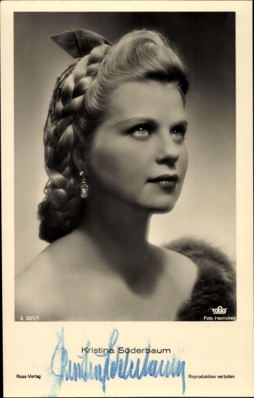 Postcard actress Kristina Söderbaum, portrait with braided hairstyle, autograph