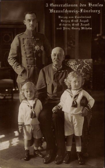 Postcard 3 generations of the House of Brunswick Lüneburg, Duke Ernst August, Duke of Cumberland