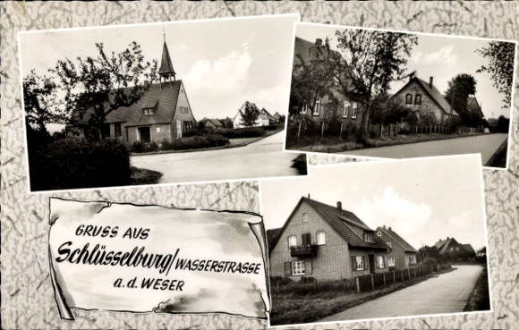Postcard Schlüsselburg Petershagen on the Weser, partial views, street sections