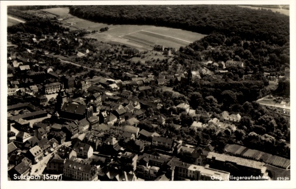 Postcard Sulzbach in Saarland, aerial photograph