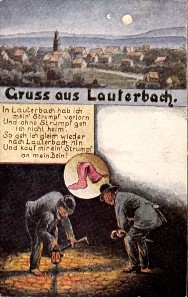 Postcard Lauterbach in Hessen, stocking lost, view of the town at night
