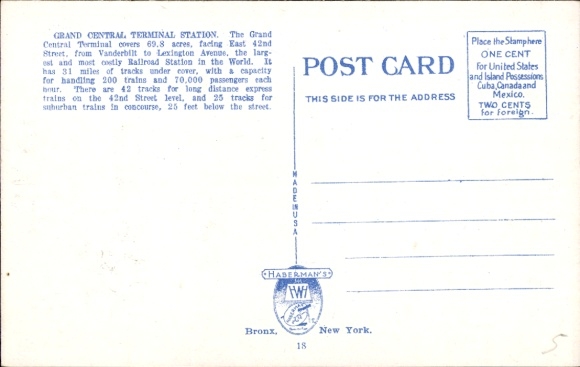 Postcard New York City USA, Grand Central Terminal