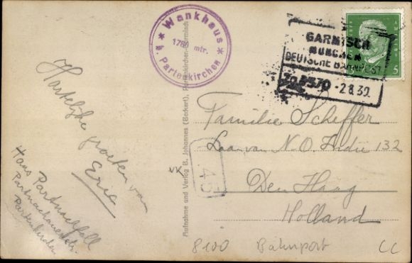 Postcard railway postmark Garmisch-Munich train 570