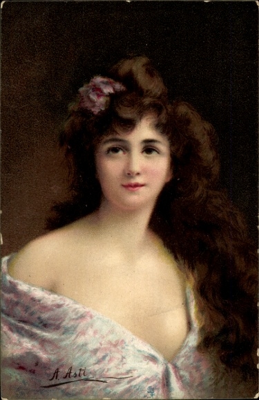 Artist Postcard Asti, Angelo, portrait of a Woman, Decollete, Series 1292