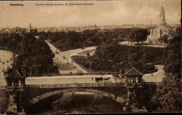 Postcard Hamburg Mitte Neustadt, Kersten Miles Bridge, Bismarck Monument