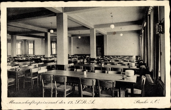 Postcard Brake on the lower Weser in Oldenburg, crew dining room 12. Ship&#39;s master department, interior view