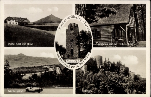 Postcard Adenau in the Eifel, Hohe Acht with hotel, Nürburgring, Kaiser Wilhelm Tower