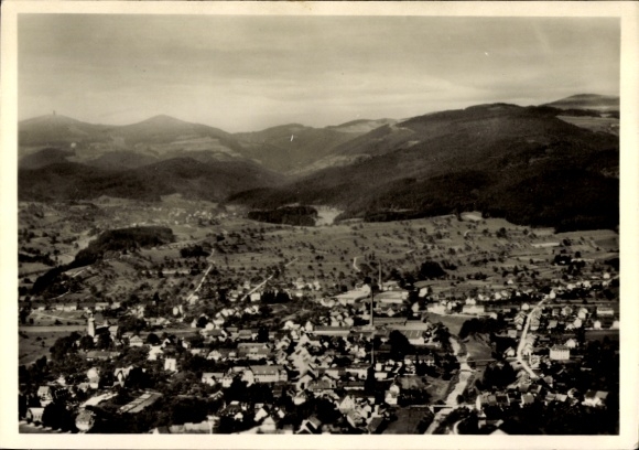 Postcard Wehr in Baden, view of the village with mountains in the background, black and white photography