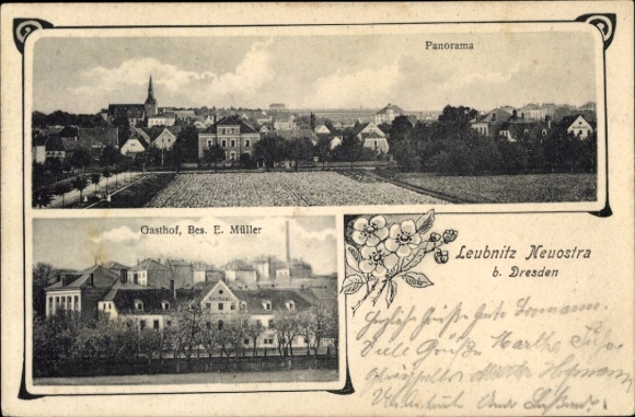 Postcard Dresden Leubnitz Neuostra, Panorama, Gasthof E. Müller