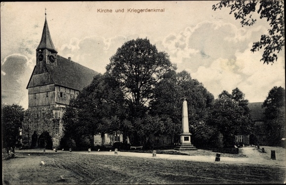 Postcard Zarrentin am Schaalsee, church and war memorial