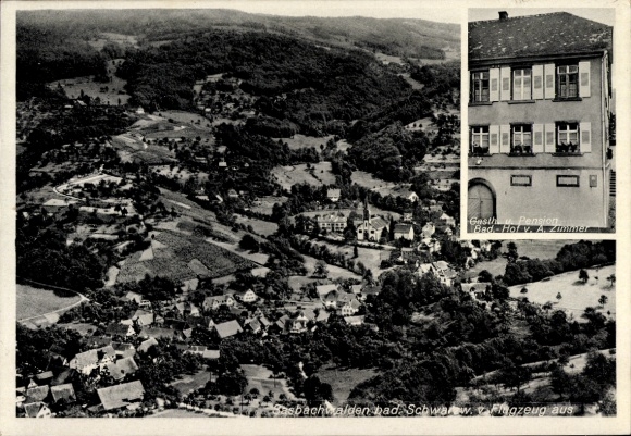 Postcard Sasbachwalden in the Black Forest, aerial photograph, guest house and pension Bad.-Hof