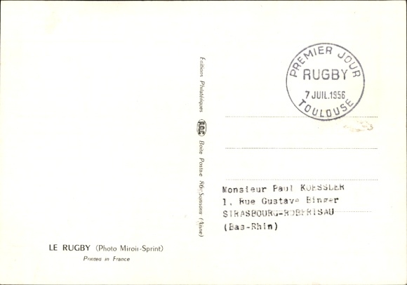 Maximum Postcard Sport, Rugby, year 1956