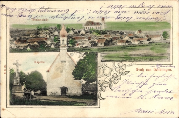 Postcard Denklingen in Swabia Upper Bavaria, total view, chapel