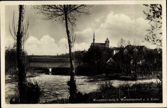 Ak Wünschendorf an der Elster, Weidamündung