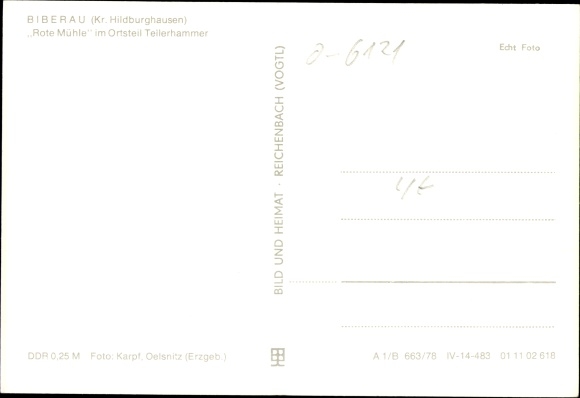 Postcard Teilerhammer Biberau Schleusegrund in Thuringia, Red Mill