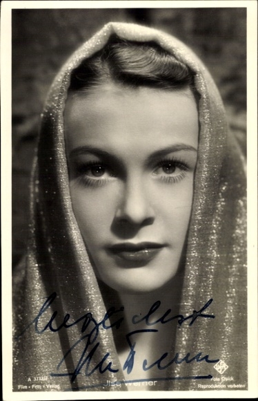 Postcard actress Ilse Werner, portrait with veil, Ufa Film