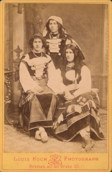 Kabinett Foto Hansestadt Bremen, Männer in Frauenkleidern um 1880, Transvestiten