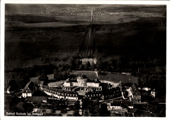 Postcard Stuttgart, Schloss Solitude, aerial photograph