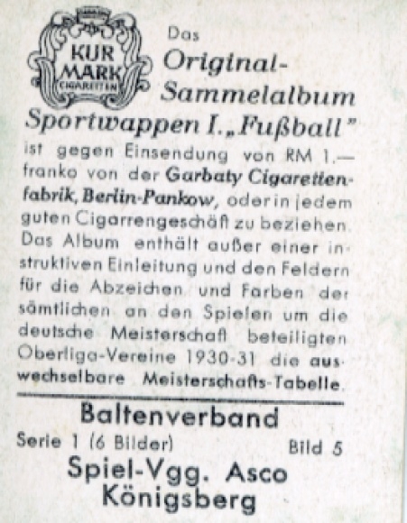 Collector's picture sports crest, football, Baltic Association, game Vgg. Asco Königsberg, picture no. 5