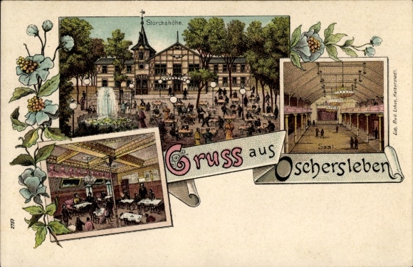 Litho Oschersleben an der Bode, Storchshöhe, Saal