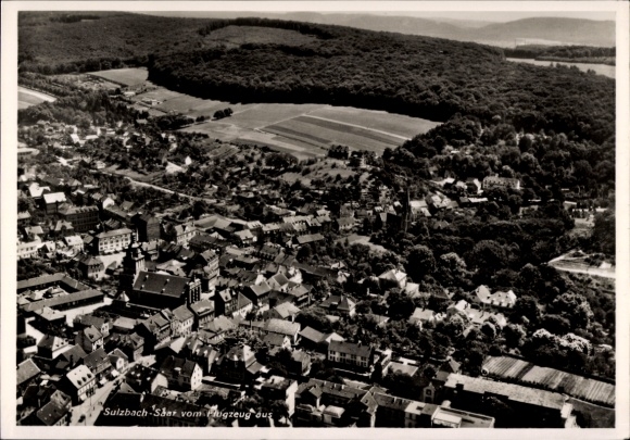 Postcard Sulzbach in Saarland, aerial photograph