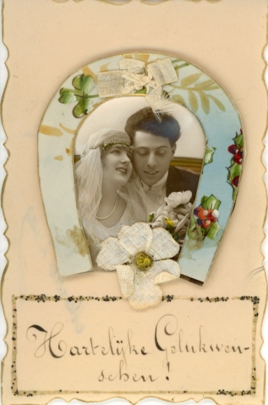 Passepartout Postcard Congratulations on the wedding, married couple, horseshoe