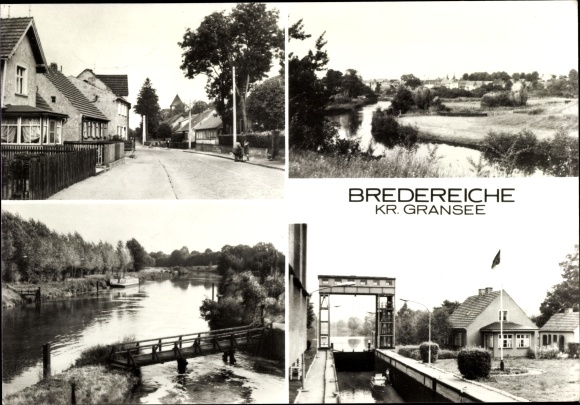Postcard Bredereich district of Gransee in Brandenburg, village section, lock