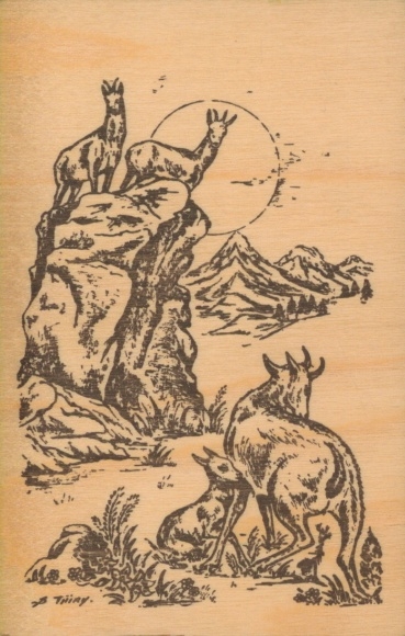 Holz Künstler Ak Tniry, Felsen, Ziegen, Jungtier